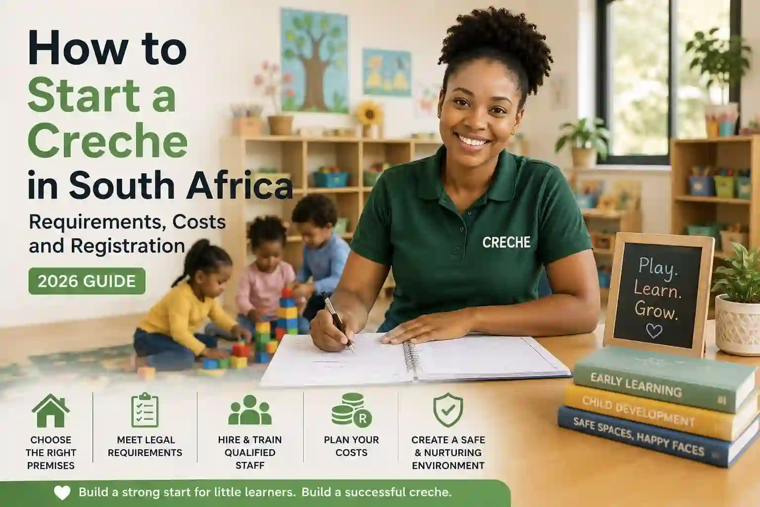 South African creche owner setting up a classroom for young children